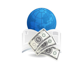 Aufkleber - globe with dollars and book on vector illustration