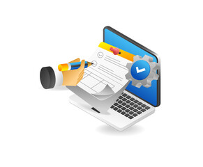 Aufkleber - Laptop with document and camera on Vector illustration.
