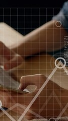 Poster - Animation of financial data processing over businessmen using smarphone