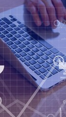 Poster - Animation of financial data processing over businessmen using laptop
