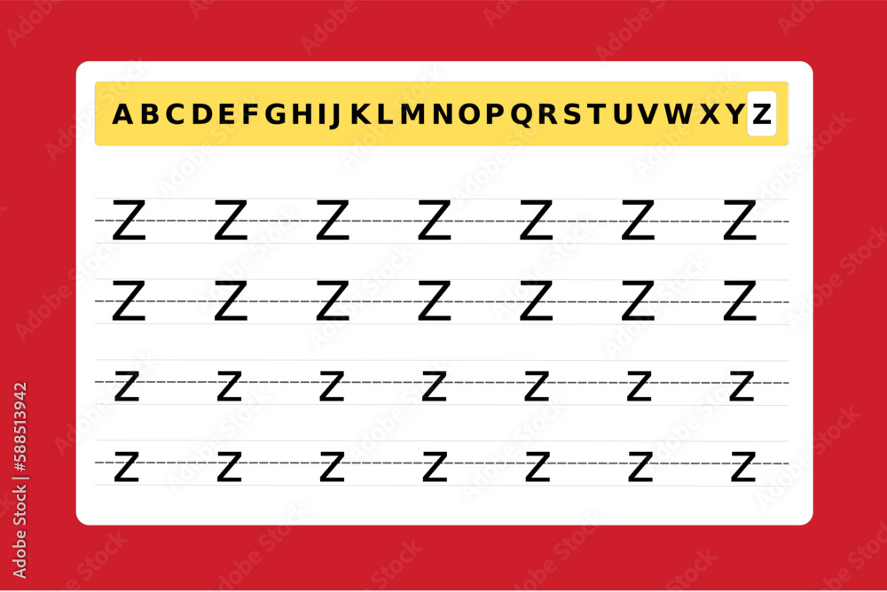Vetor Trace letter Z uppercase and lowercase. Alphabet tracing practice ...