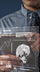 Poster - Animation of screens with data processing over businessmen using tablet