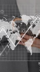 Poster - Animation of screens with data processing over businessmen using tablet