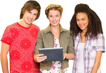 Poster - college students using digital tablet in library