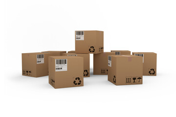 Poster - Group of computer generated brown cardboard boxes