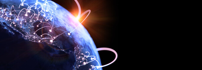 Wall Mural - Globalization and communication concept. Earth and luminous rays. 3d rendering