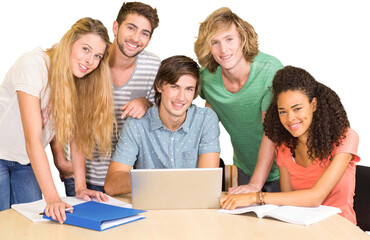 Poster - College students using laptop in library