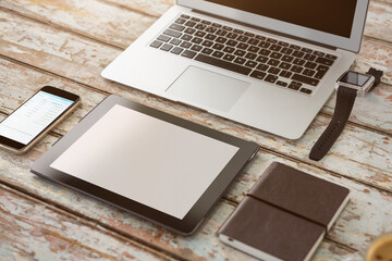 Poster - Composite image of laptop smartphone tablet notebook and watch