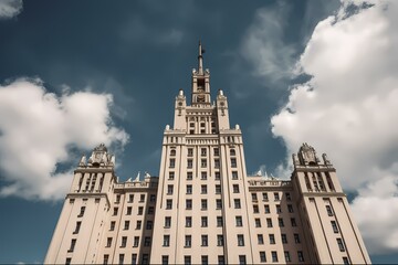 A tall building with a cloudy sky Generative AI