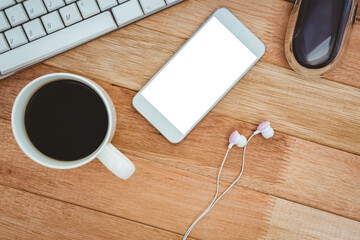 Poster - White smartphone with cup of coffee