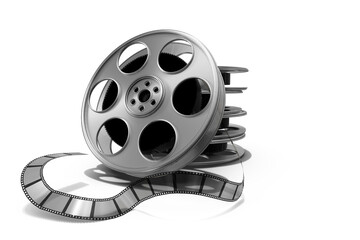 Poster - Close-up of film reels on white background