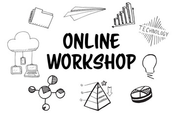 Poster - Online Workshop text amidst several vector icons