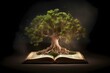A tree with a book in front of it Generative AI