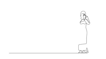 Poster - Animated self drawing of continuous line draw Arab businesswoman cover face, crying. Depression disorder, sad, sorrow, disappointment. Psychological therapy, treatment. Full length one line animation