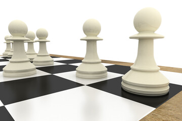 Poster - White pawns on chess board