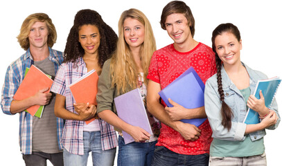 Poster - College students holding books in library