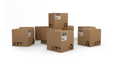 Poster - Group of digitally generated brown cardboard boxes