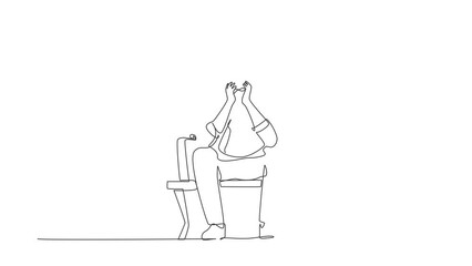 Poster - Animated self drawing of continuous line draw sad businessman, depression. Lonely man sitting on park bench. Young male character holding his head. Failure concept. Full length one line animation