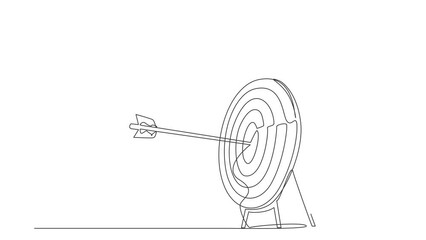Poster - Animated self drawing of continuous line draw robots lean on huge target with arrow on target. Modern robotics artificial intelligence. Electronic technology industry. Full length one line animation