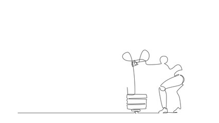 Poster - animated self drawing of single continuous line draw robots hugging huge light bulb. modern robotics