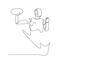 Poster - Self drawing animation of single line draw robot come out from cellular phone throw american football ball. Future technology. Artificial intelligence machine. Continuous line. Full length animated