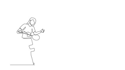 Poster - Animated self drawing of continuous line draw athlete playing badminton. Woman with prosthetic leg holding racket. Person with disability performing sports activity. Full length one line animation