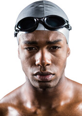 Canvas Print - Portrait of swimmer in swimmingÂ goggles and swimming cap