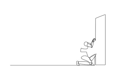 Poster - Animated self drawing of single continuous line draw robots prying doorknob with screwdriver. Modern robotics artificial intelligence technology. Electronic technology. Full length one line animation
