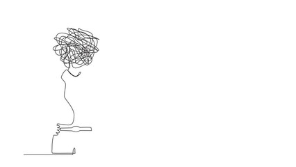 Poster - Animated self drawing of continuous line draw businesswoman with round scribbles instead of head. Woman making stop gesture, saying no. Warning signal with palm hand. Full length single line animation