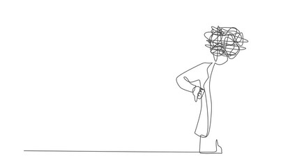 Aufkleber - animated self drawing of continuous line draw businesswoman with round scribbles instead of head. co