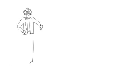 Poster - Animated self drawing of continuous line draw businessman with round scribbles instead of a head. Male showing thumbs down sign. Disagreement and negative expressions. Full length one line animation
