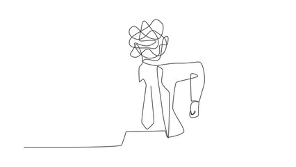 Poster - Animated self drawing of single continuous line draw businessman with round scribbles instead of a head. Angry male manager. Emotional executive in rage. Feeling anger. Full length one line animation