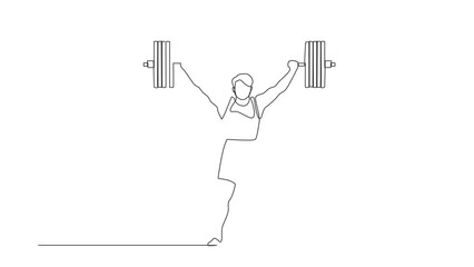 Poster - animated self drawing of continuous line draw strong disabled bodybuilder sportsman lifting heavy we