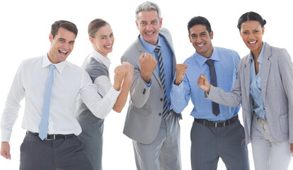 Canvas Print - Portrait of successful business people clenching fists