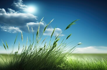 Canvas Print - Lush green grass against a clear blue sky. Generative AI