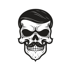 Wall Mural - skull with moustache, logo concept black and white color, hand drawn illustration