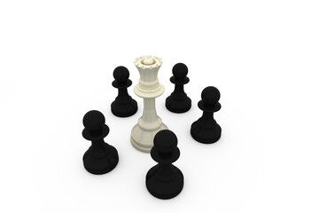 Poster - White queen surrounded by black pawns