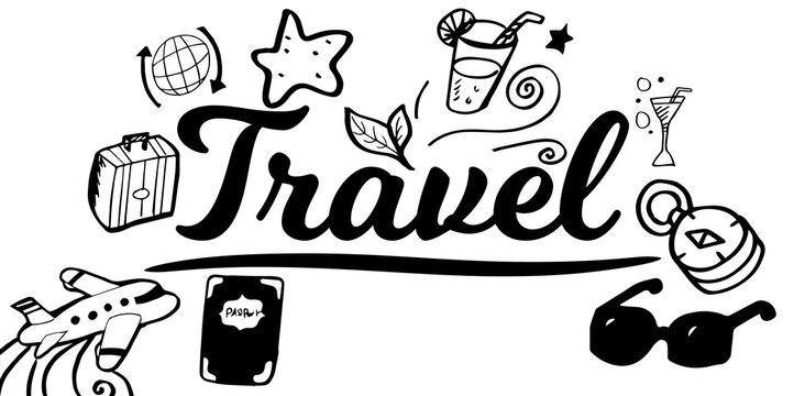 Composite image of travel text with symbols
