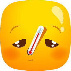 Wall Mural - Sick emoji with thermometer in mouth isolated icon