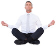 Zen businessman meditating in lotus pose 
