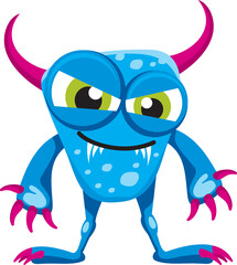 Wall Mural - Monster character with horns and claws, blue color