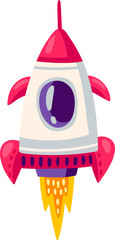 Poster - Cartoon rocketship space booster, spacecraft icon