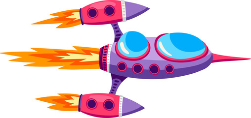 Poster - Launch of space rocket, flaming craft boost, ship