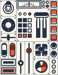 Poster - Retro dashboard with slider knobs, buttons, switch