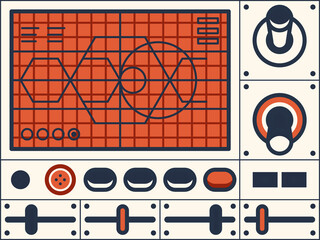 Poster - Retro dashboard screen, slider knobs, switches
