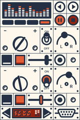 Poster - Retro dashboard, music studio control console knob