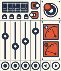 Poster - Retro dashboard gage, joystick or switch, buttons