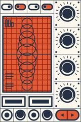 Poster - Retro dashboard display, button, dial and switch
