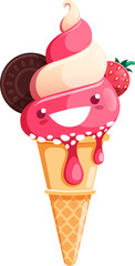 Wall Mural - Cartoon ice cream dessert character, waffle cone