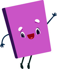 Poster - Cartoon happy book character jump and waving hand
